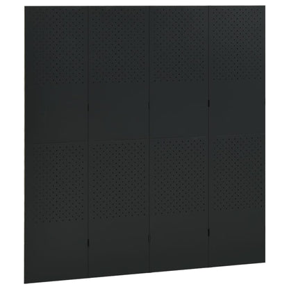Paravento a 4 Pannelli Nero 160x180 cm in Acciaio