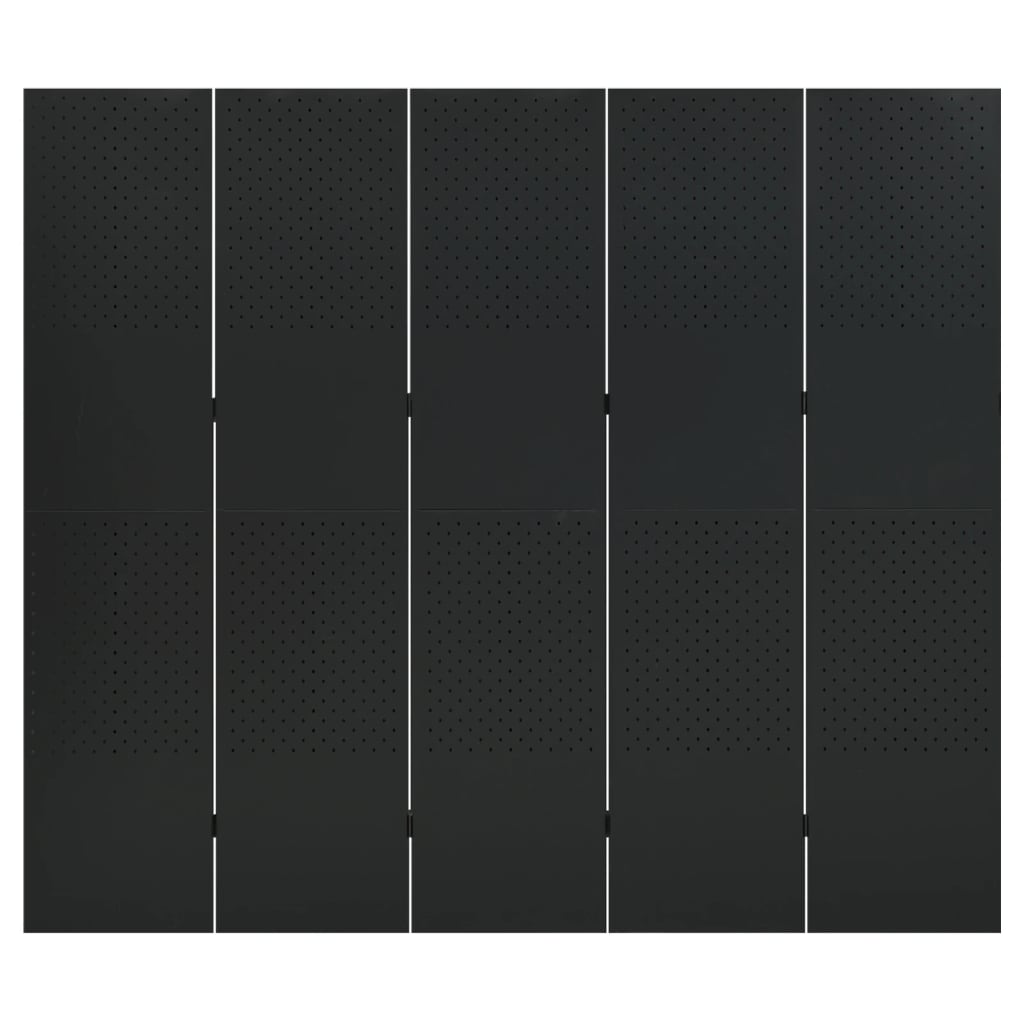Paravento a 5 Pannelli Nero 200x180 cm in Acciaio