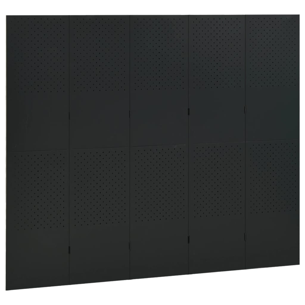 Paravento a 5 Pannelli Nero 200x180 cm in Acciaio