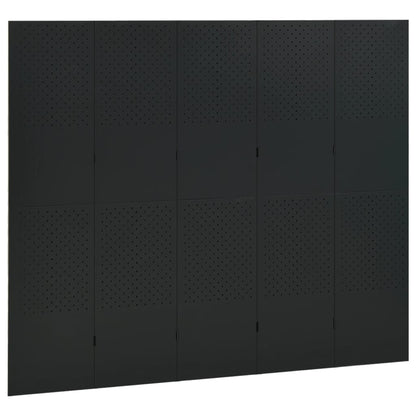 Paravento a 5 Pannelli Nero 200x180 cm in Acciaio
