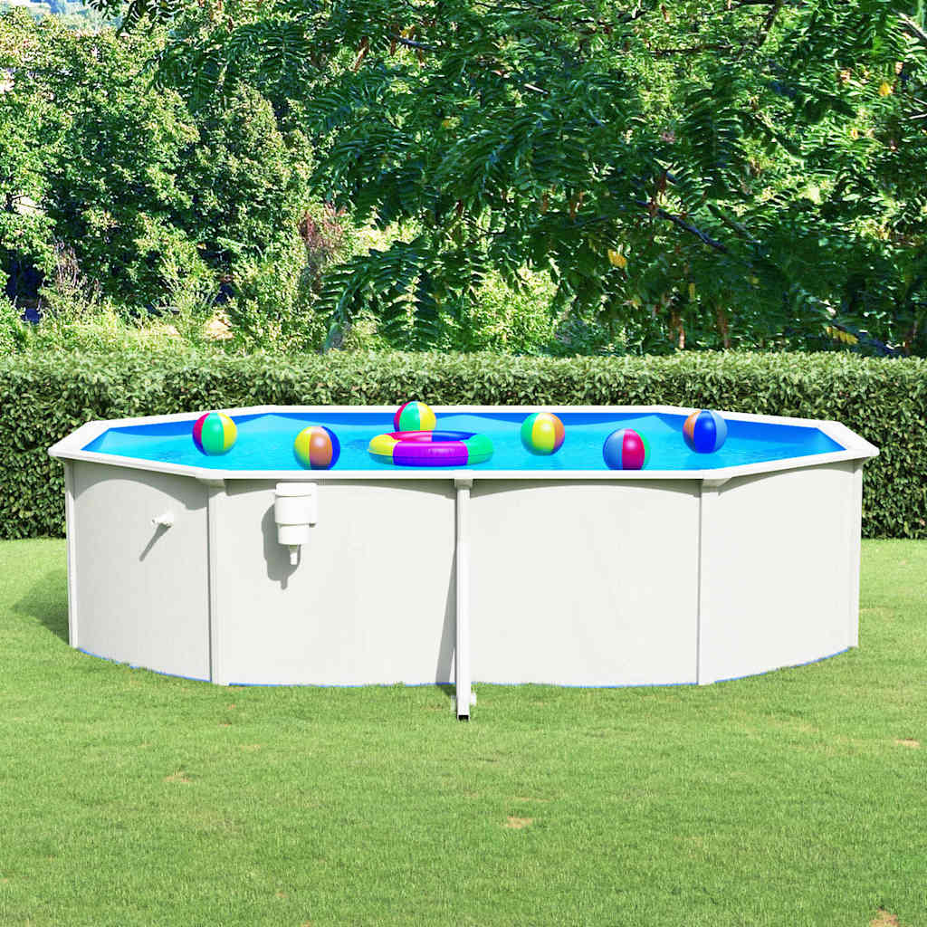 Piscina con Pareti in Acciaio Ovale 490x360x120 cm Bianca