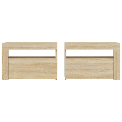 Comodini 2 pz con Luci LED Rovere Sonoma 60x35x40 cm