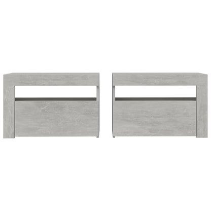 Comodini 2 pz con Luci a LED Grigio Cemento 60x35x40 cm