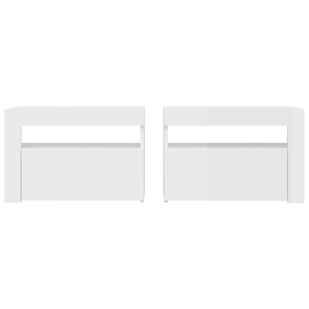 Comodini 2 pz con Luci a LED Bianco Lucido 60x35x40 cm