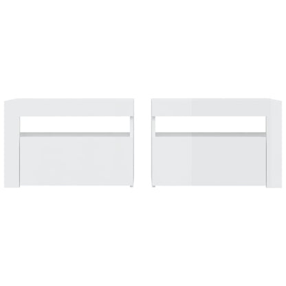 Comodini 2 pz con Luci a LED Bianco Lucido 60x35x40 cm