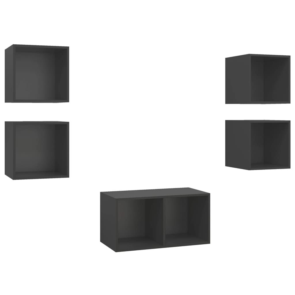 Set Mobili TV 5 pz Grigio in Legno Multistrato