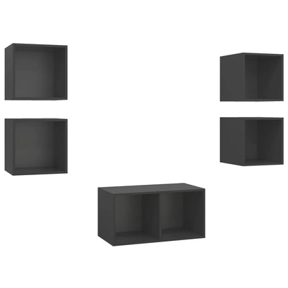 Set Mobili TV 5 pz Grigio in Legno Multistrato