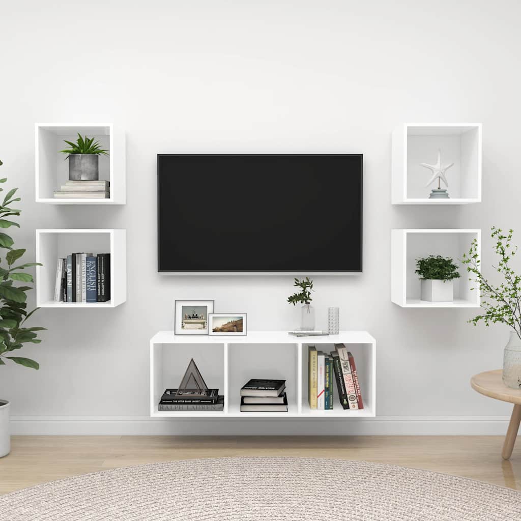 Set Mobili Porta TV 5 pz Bianco in Legno Multistrato