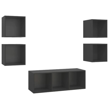 Set Mobili TV 5 pz Grigio in Legno Multistrato