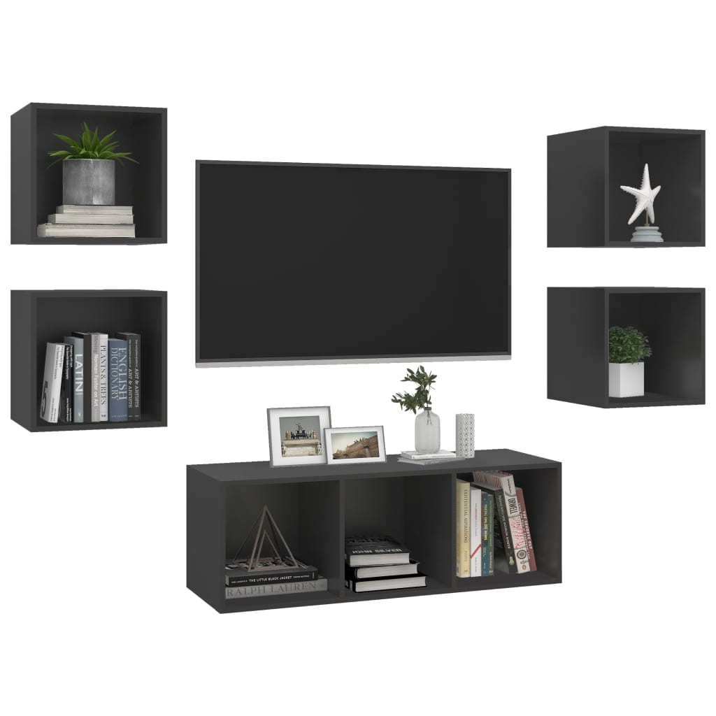 Set Mobili TV 5 pz Grigio in Legno Multistrato