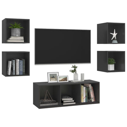 Set Mobili TV 5 pz Grigio in Legno Multistrato