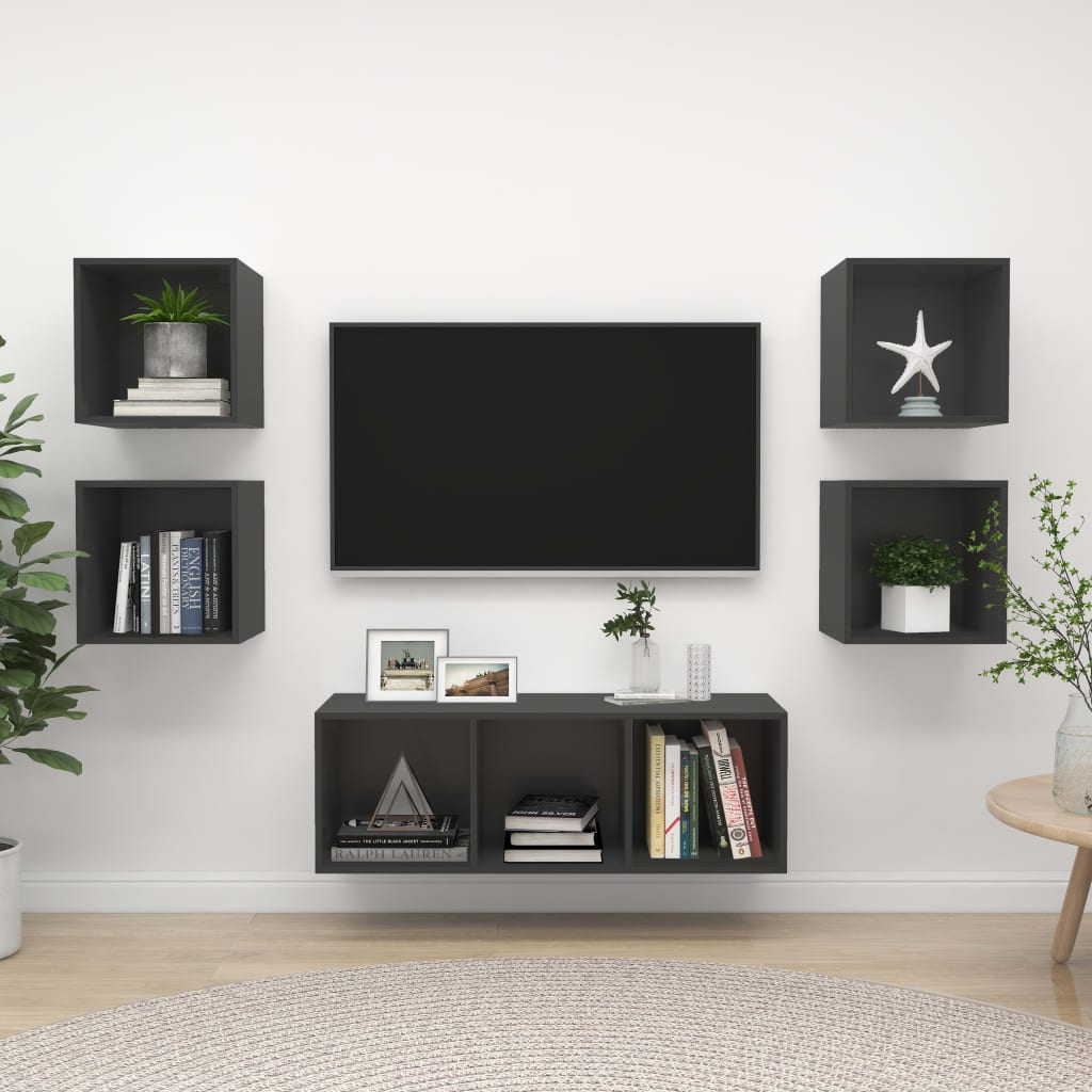 Set Mobili TV 5 pz Grigio in Legno Multistrato