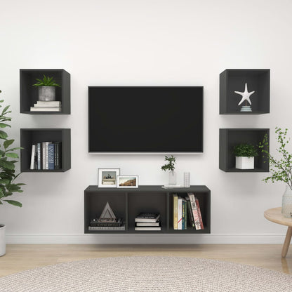 Set Mobili TV 5 pz Grigio in Legno Multistrato