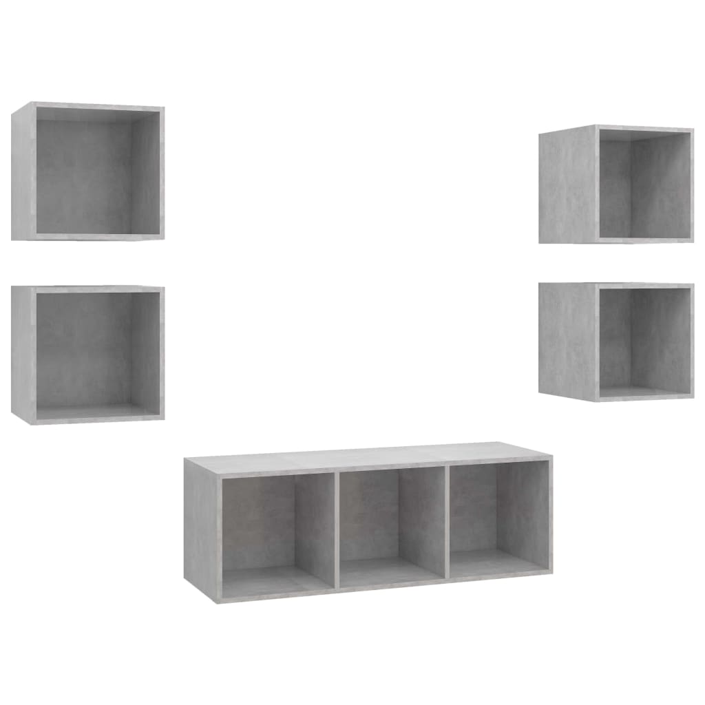 Set Mobili TV 5 pz Grigio Cemento in Legno Multistrato