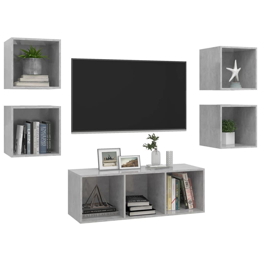 Set Mobili TV 5 pz Grigio Cemento in Legno Multistrato