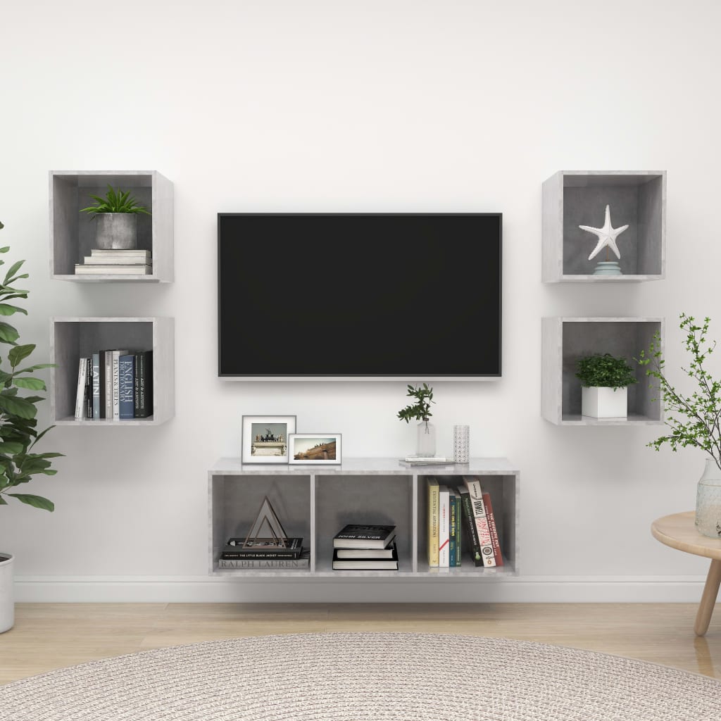 Set Mobili TV 5 pz Grigio Cemento in Legno Multistrato