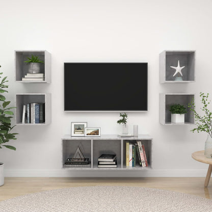 Set Mobili TV 5 pz Grigio Cemento in Legno Multistrato