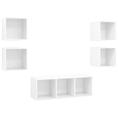 Set Mobili TV 5 pz Bianco Lucido in Legno Multistrato