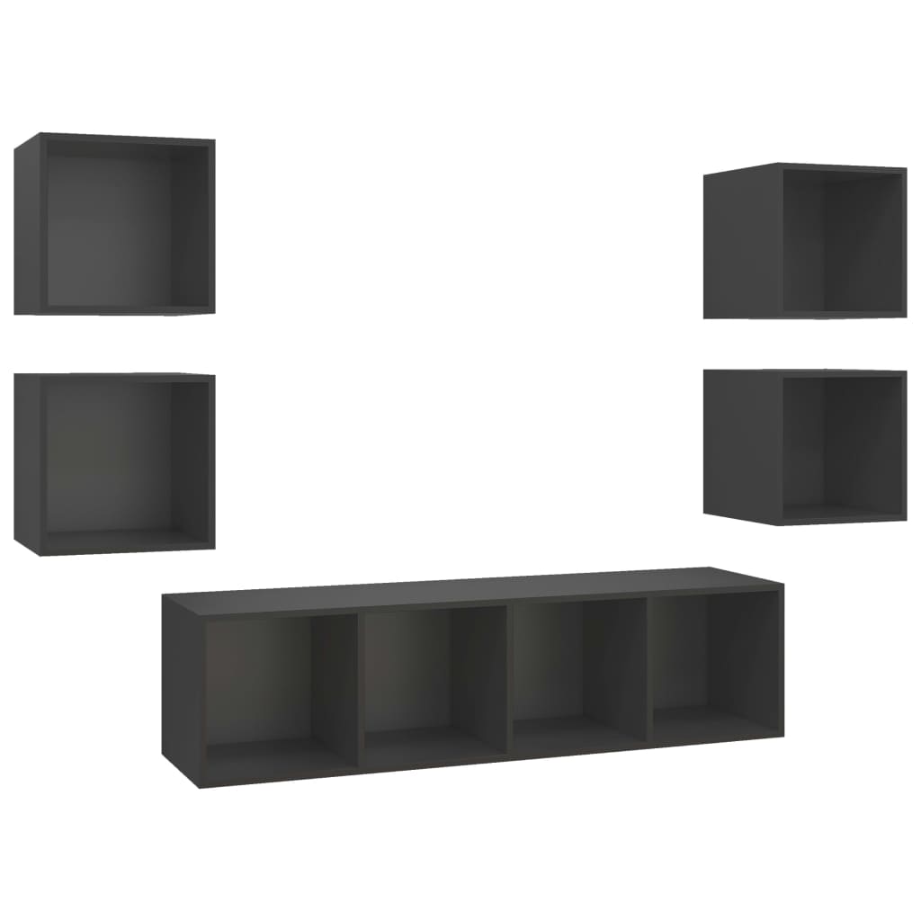 Set Mobili TV 5 pz Grigio in Legno Multistrato