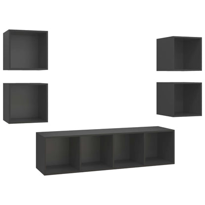 Set Mobili TV 5 pz Grigio in Legno Multistrato