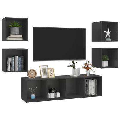 Set Mobili TV 5 pz Grigio in Legno Multistrato