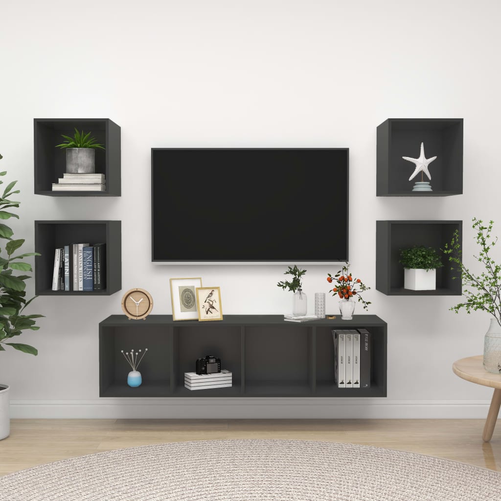 Set Mobili TV 5 pz Grigio in Legno Multistrato