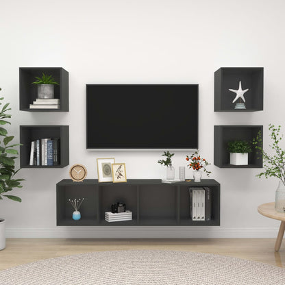 Set Mobili TV 5 pz Grigio in Legno Multistrato