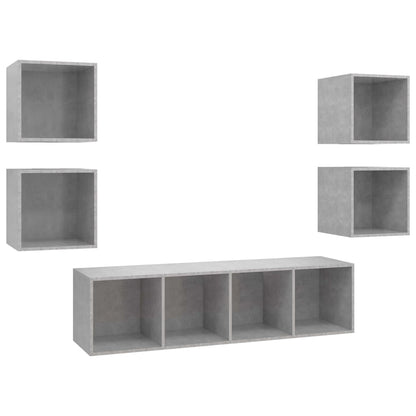 Set Mobili TV 5 pz Grigio Cemento in Legno Multistrato