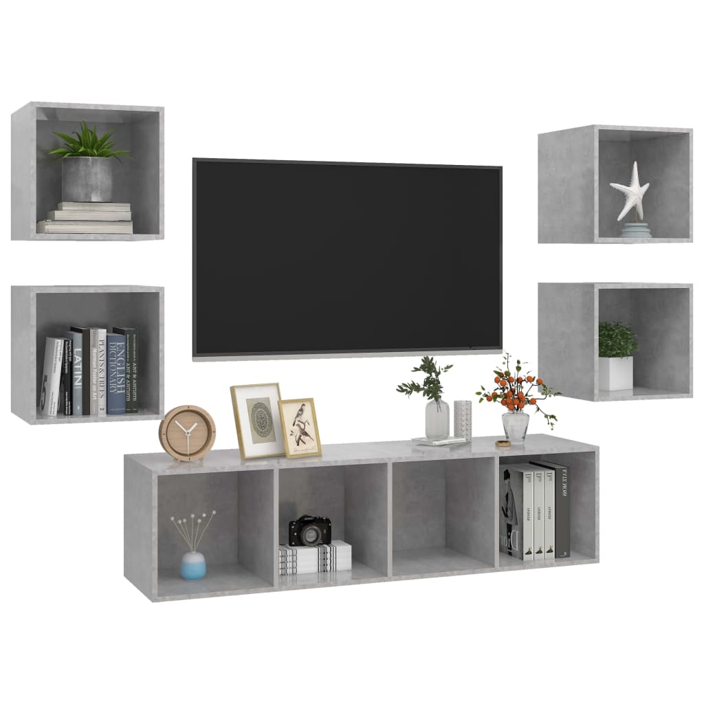 Set Mobili TV 5 pz Grigio Cemento in Legno Multistrato