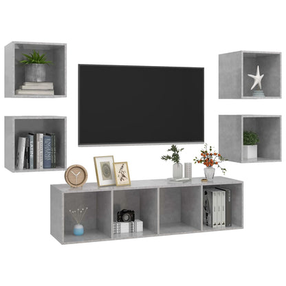 Set Mobili TV 5 pz Grigio Cemento in Legno Multistrato
