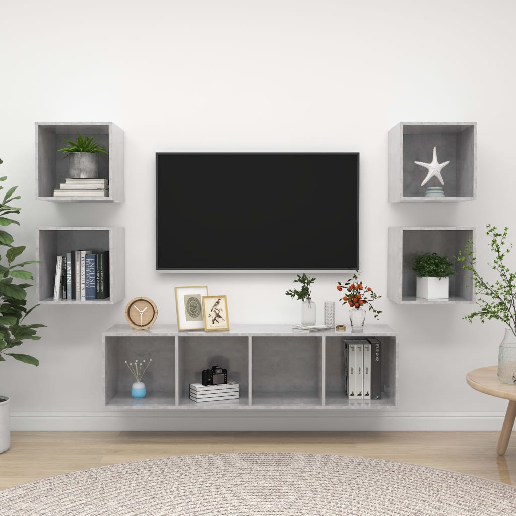 Set Mobili TV 5 pz Grigio Cemento in Legno Multistrato
