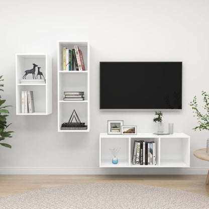 Set Mobili Porta TV 3 pz Bianco in Legno Multistrato