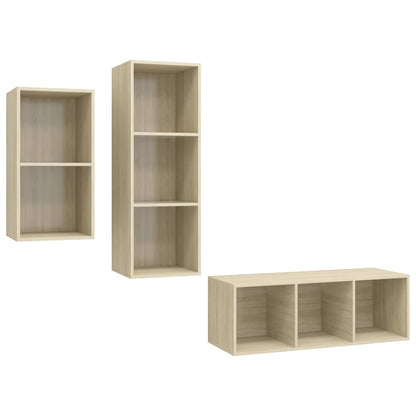Set Mobili TV 3 pz Rovere Sonoma in Legno Multistrato