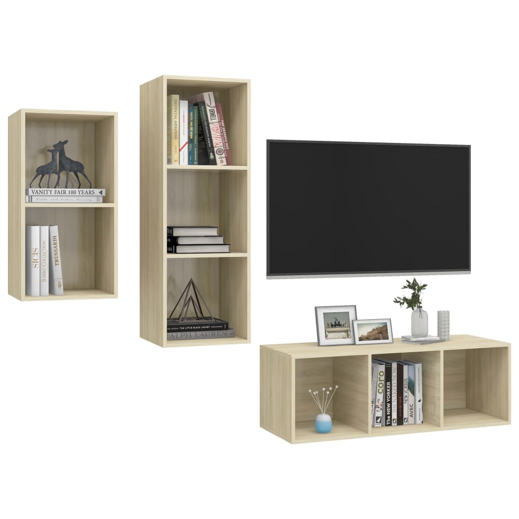 Set Mobili TV 3 pz Rovere Sonoma in Legno Multistrato