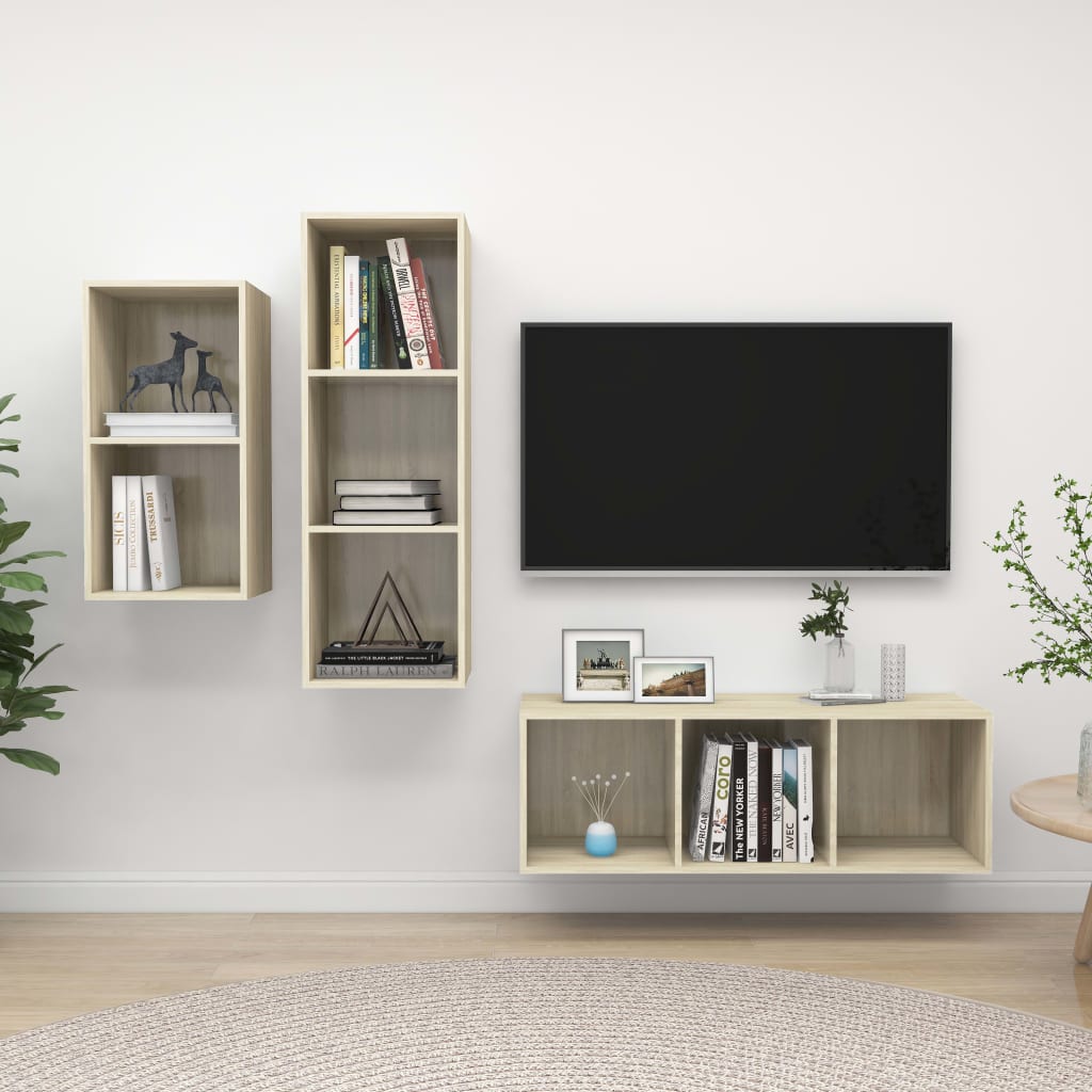 Set Mobili TV 3 pz Rovere Sonoma in Legno Multistrato