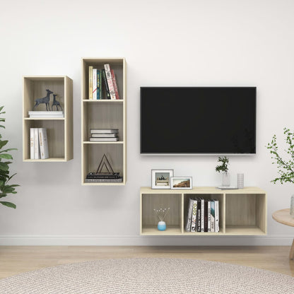 Set Mobili TV 3 pz Rovere Sonoma in Legno Multistrato
