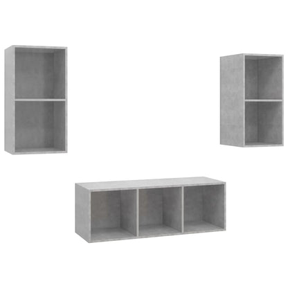 Set Porta TV 3 pz Grigio Cemento in Truciolato