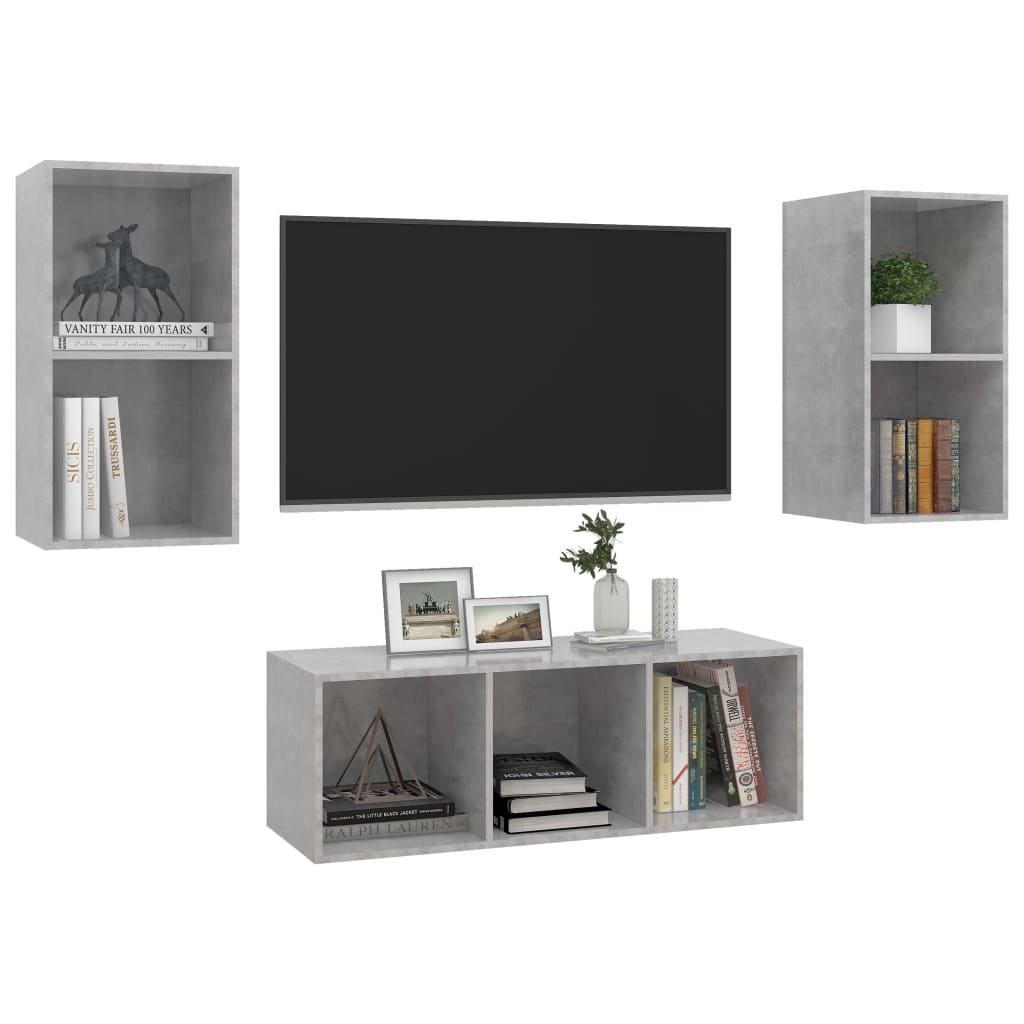 Set Porta TV 3 pz Grigio Cemento in Truciolato