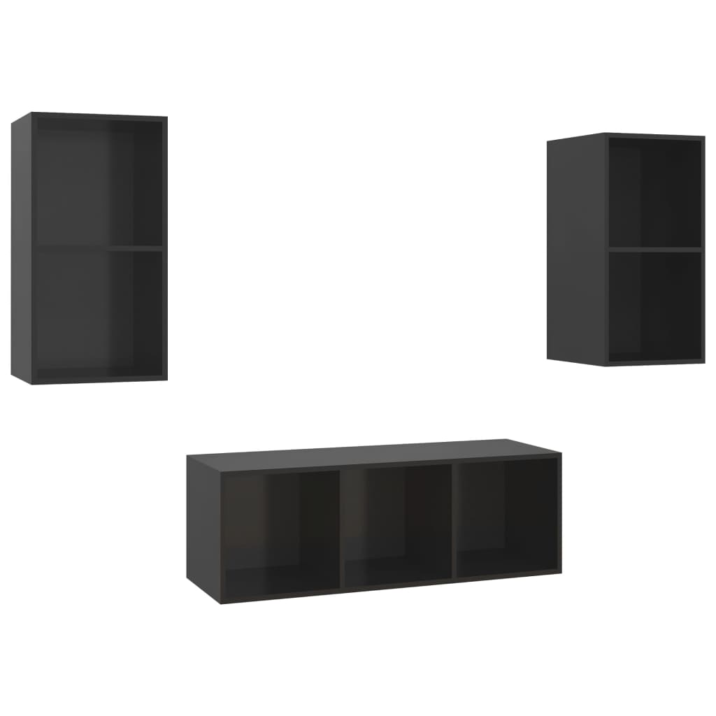 Set Mobile TV 3 pz Nero Lucido in Truciolato