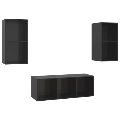 Set Mobile TV 3 pz Nero Lucido in Truciolato