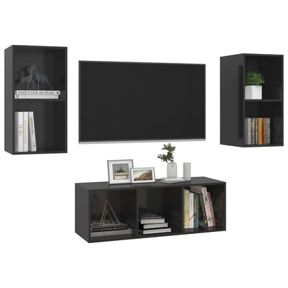 Set Mobile TV 3 pz Nero Lucido in Truciolato