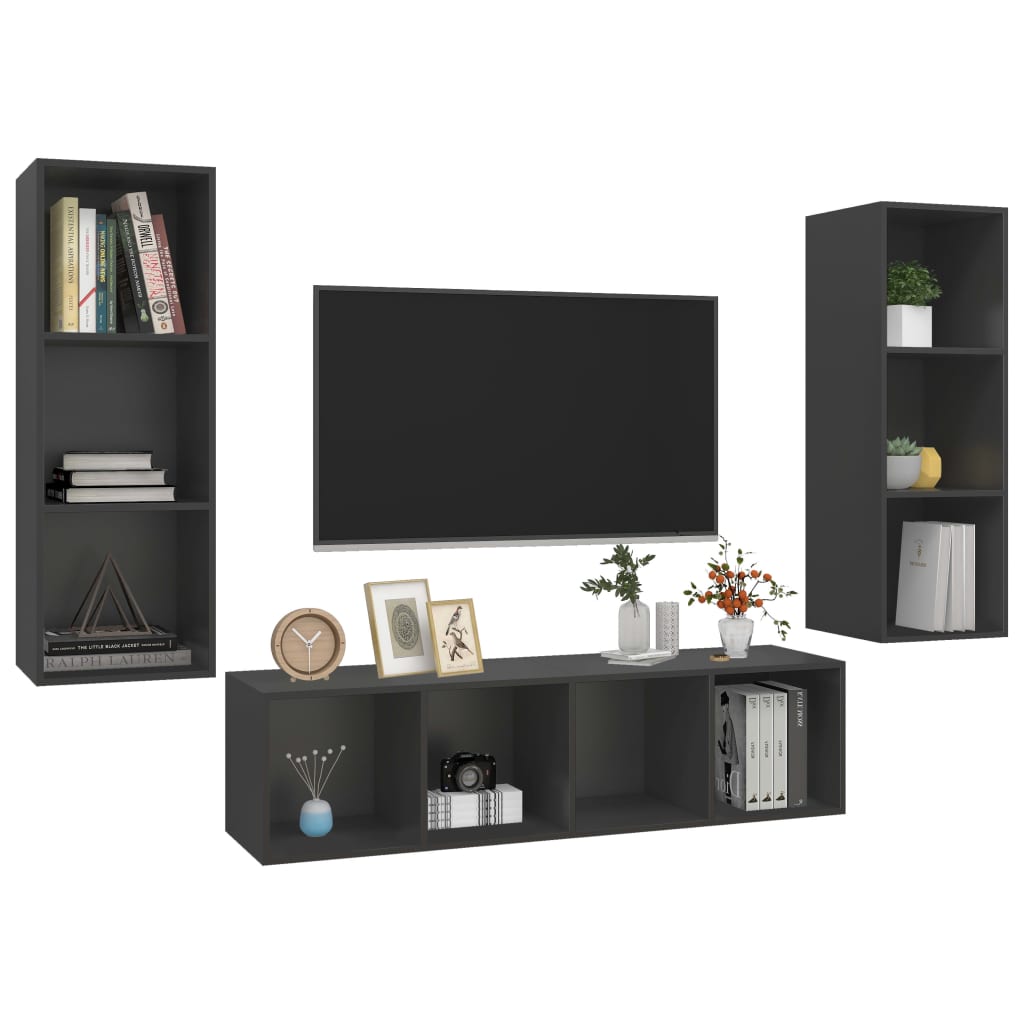 Set Porta TV 3 pz Grigio in Truciolato