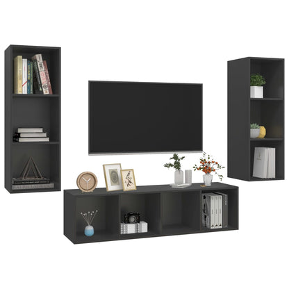 Set Porta TV 3 pz Grigio in Truciolato