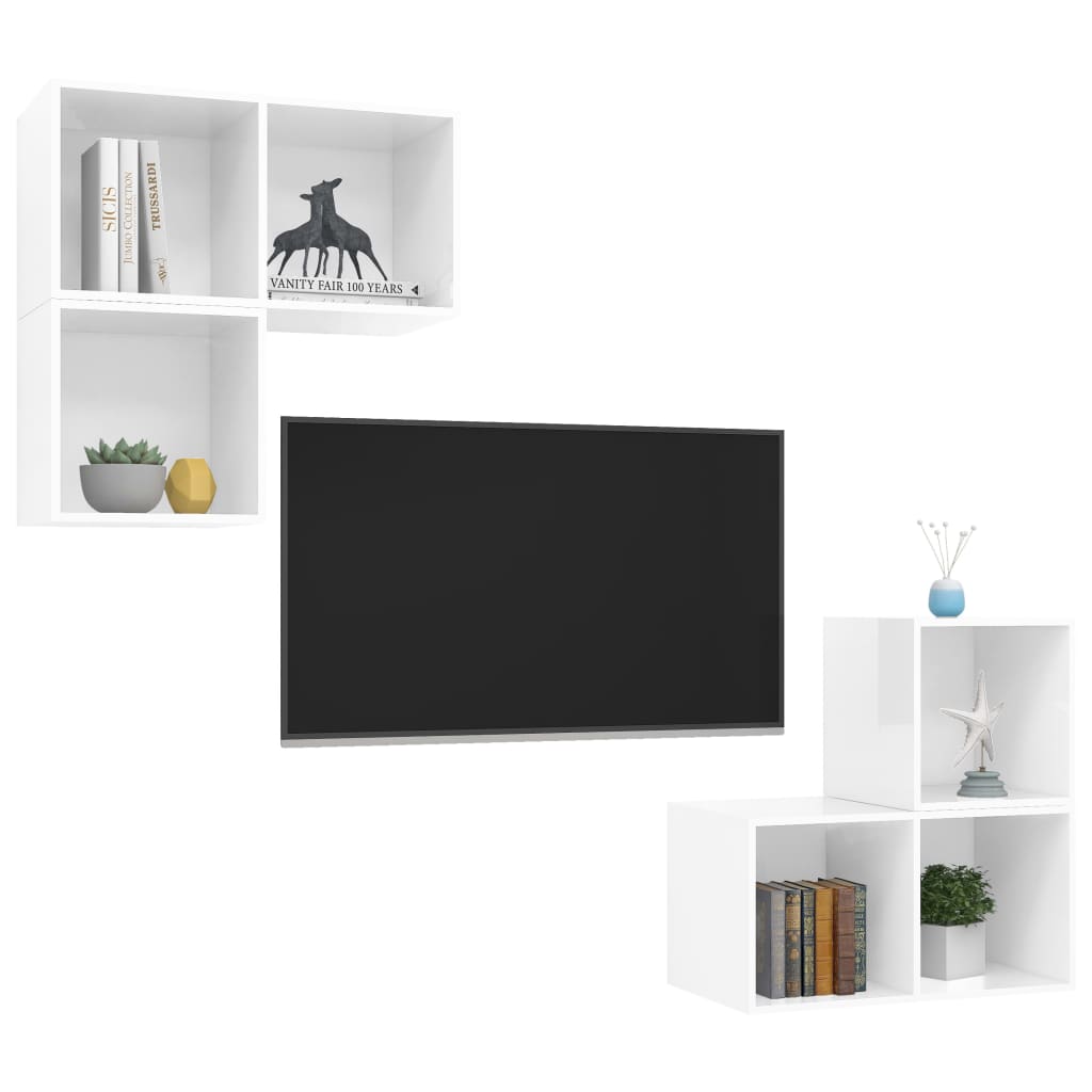 Set Mobile TV 4 pz Bianco Lucido in Truciolato