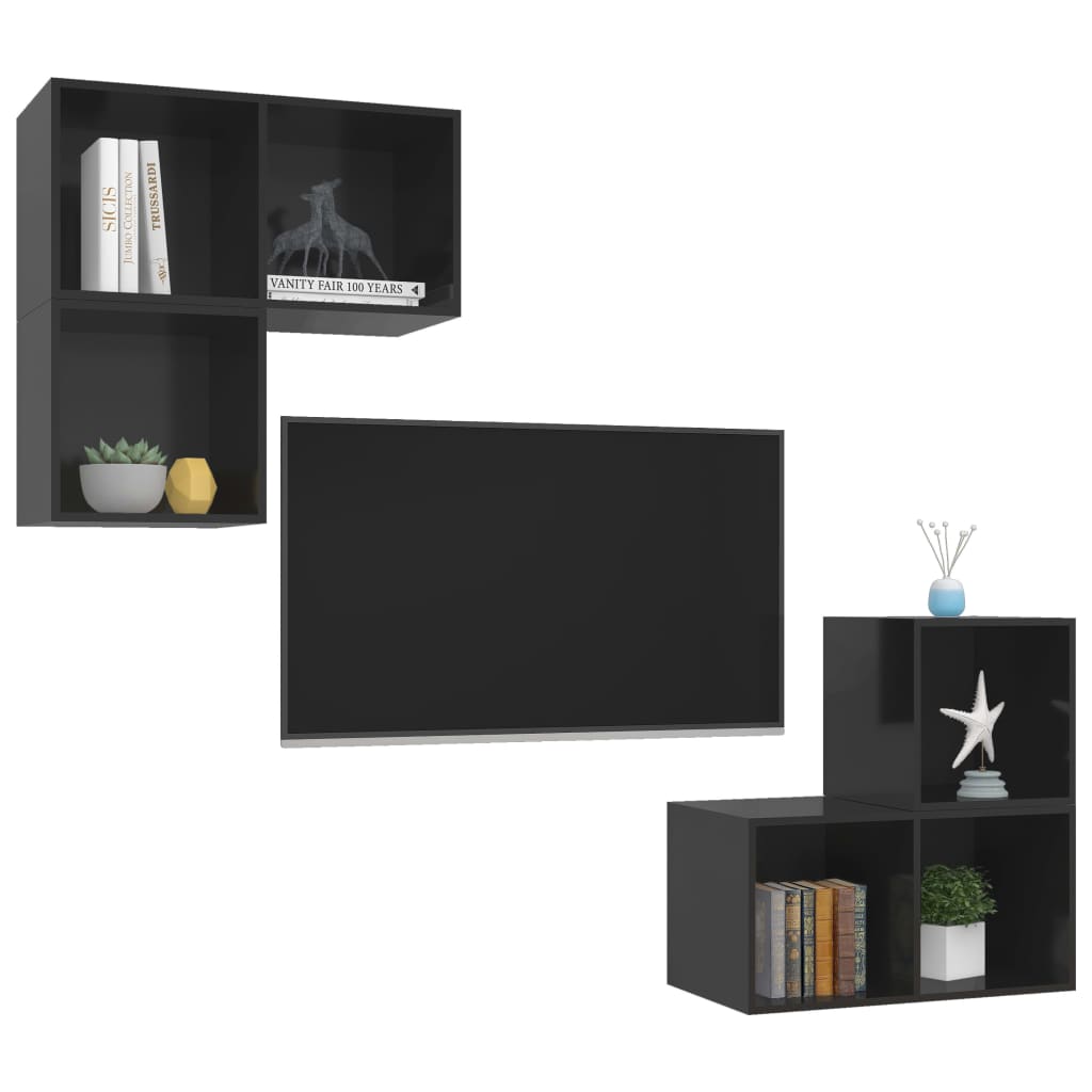 Set Mobile TV 4 pz Nero Lucido in Truciolato