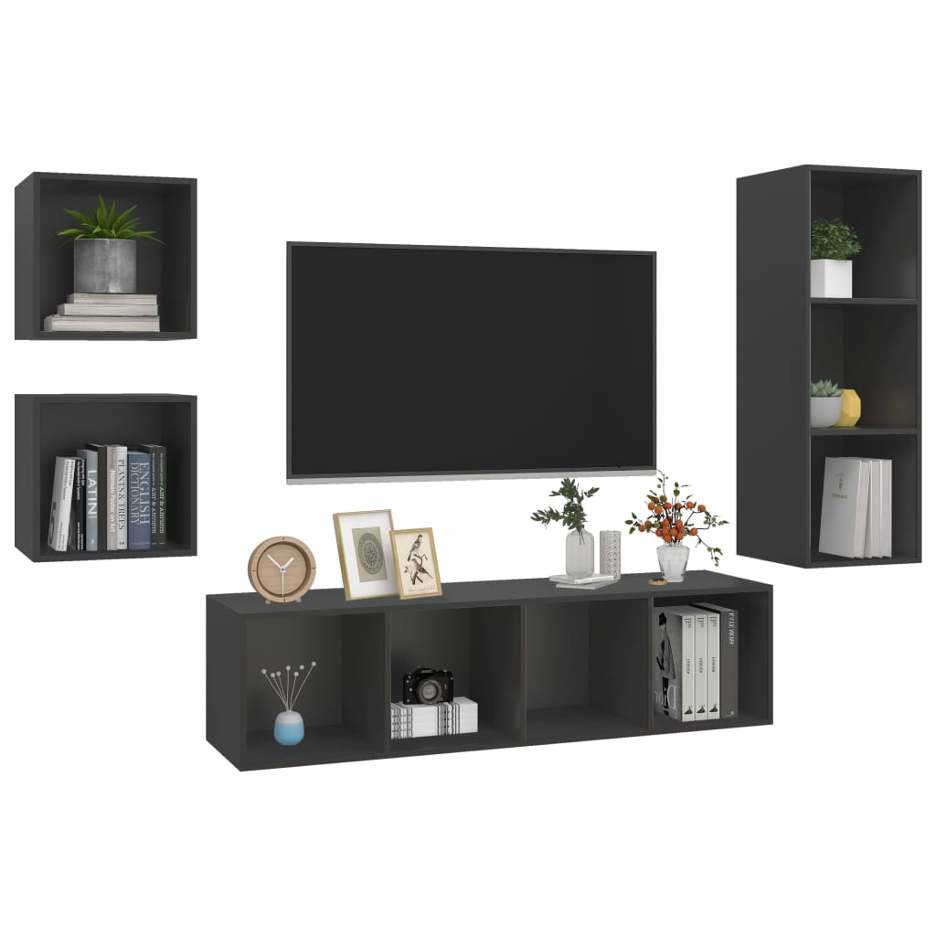 Set Mobile TV 4 pz in Truciolato Grigio