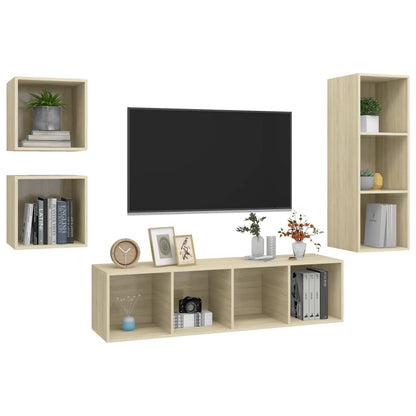 Set Porta TV 4 pz Rovere Sonoma in Truciolato