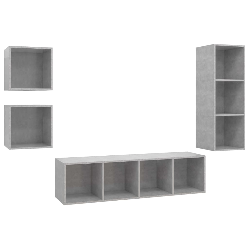 Set Porta TV 4 pz Grigio Cemento in Truciolato