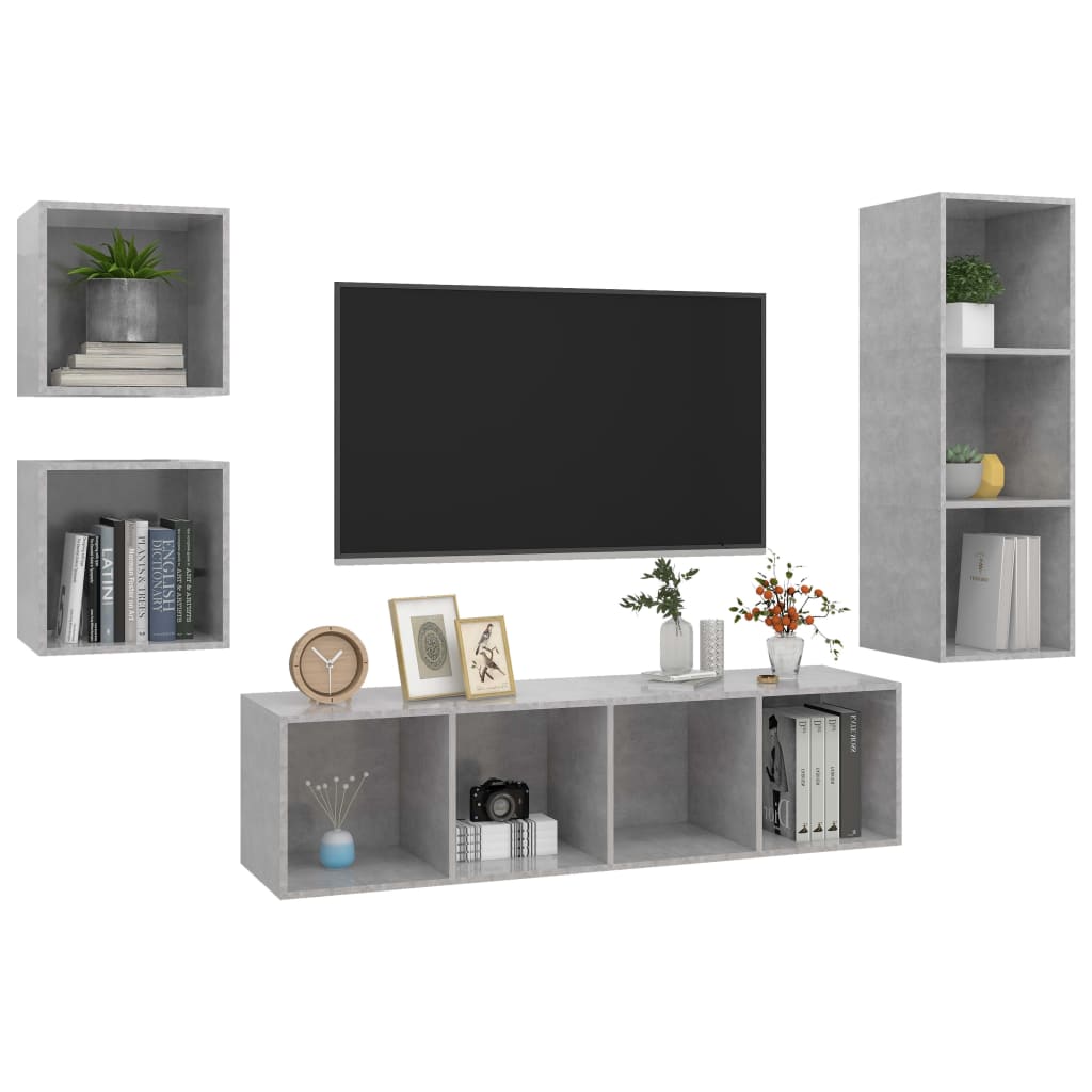 Set Porta TV 4 pz Grigio Cemento in Truciolato