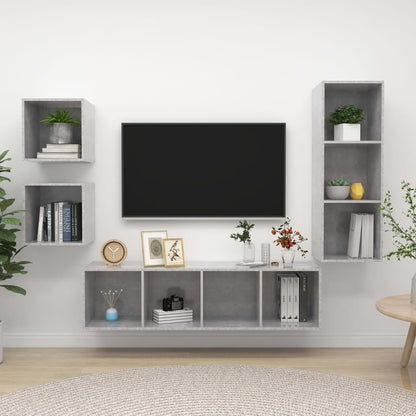 Set Porta TV 4 pz Grigio Cemento in Truciolato